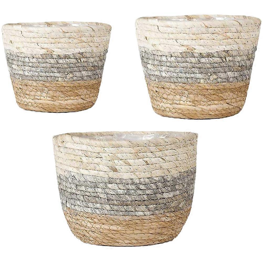 Straw Woven Flower Basket for Home Decor with Natural Texture 3pcs Storage Container