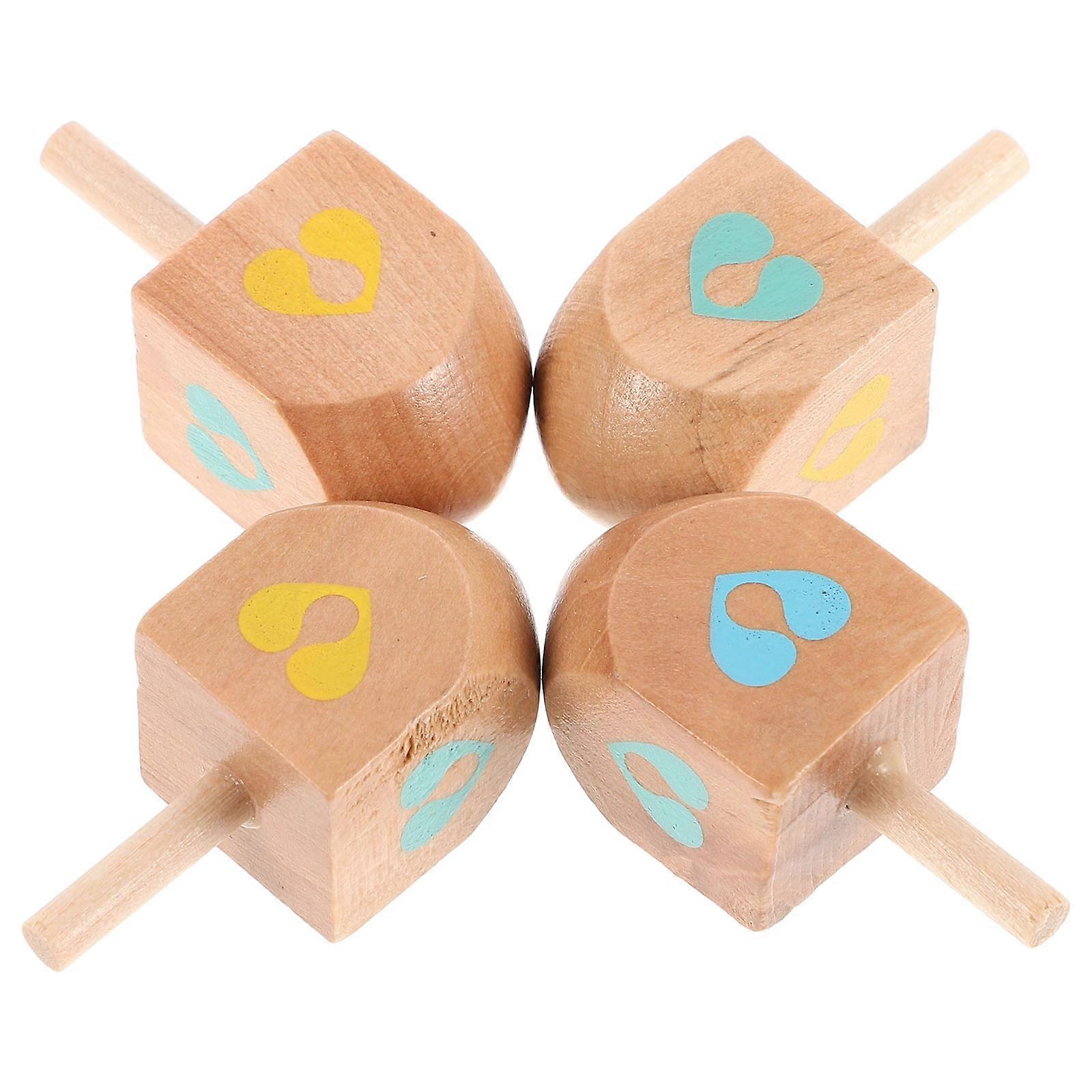 Wooden Spinning Tops for Kids Hand Painted Dreidels toy Educational Sensory Activity Assorted Color 4Pcs