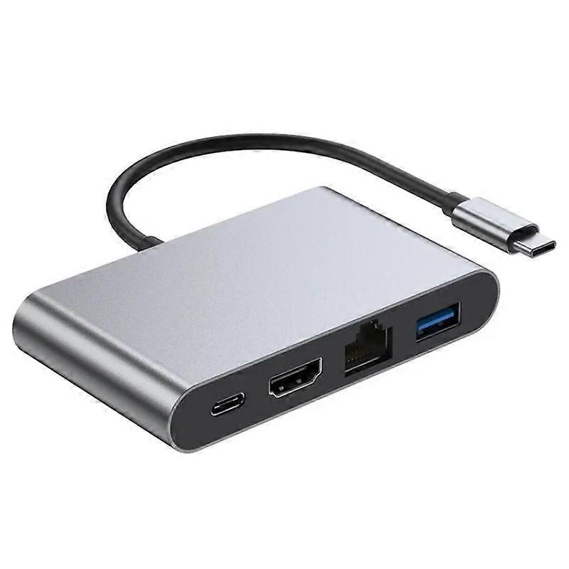 2322 Type-C to RJ45, 4K/30HZ HD, USB 3.0, PD100W Charging Port Aluminum Shell HUB