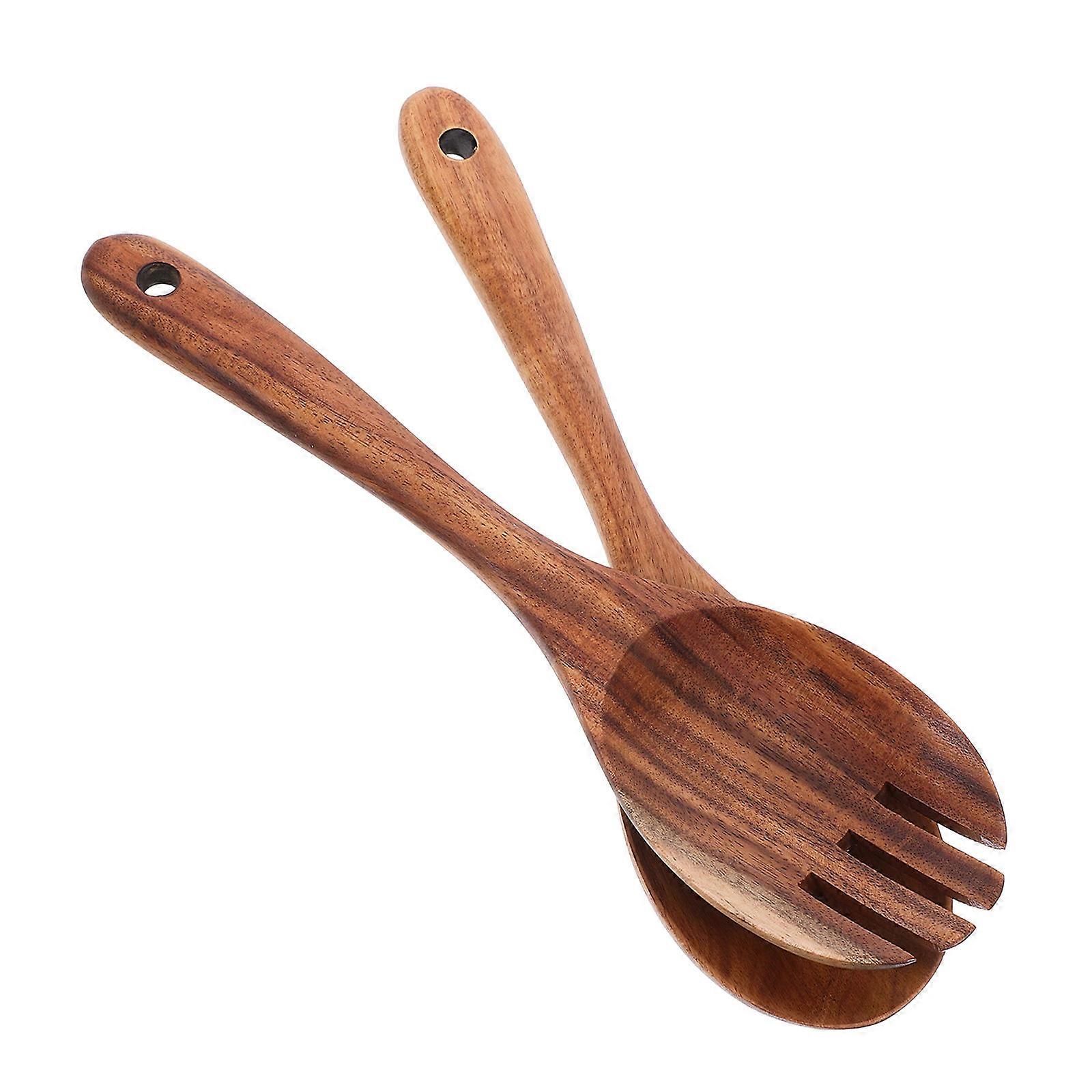 Wooden Salad Servers Set with Long Handle Fork and Spoon for Mixing, Tossing, and Serving – Versatile Kitchen Utensils Easy to Clean, Suitable for