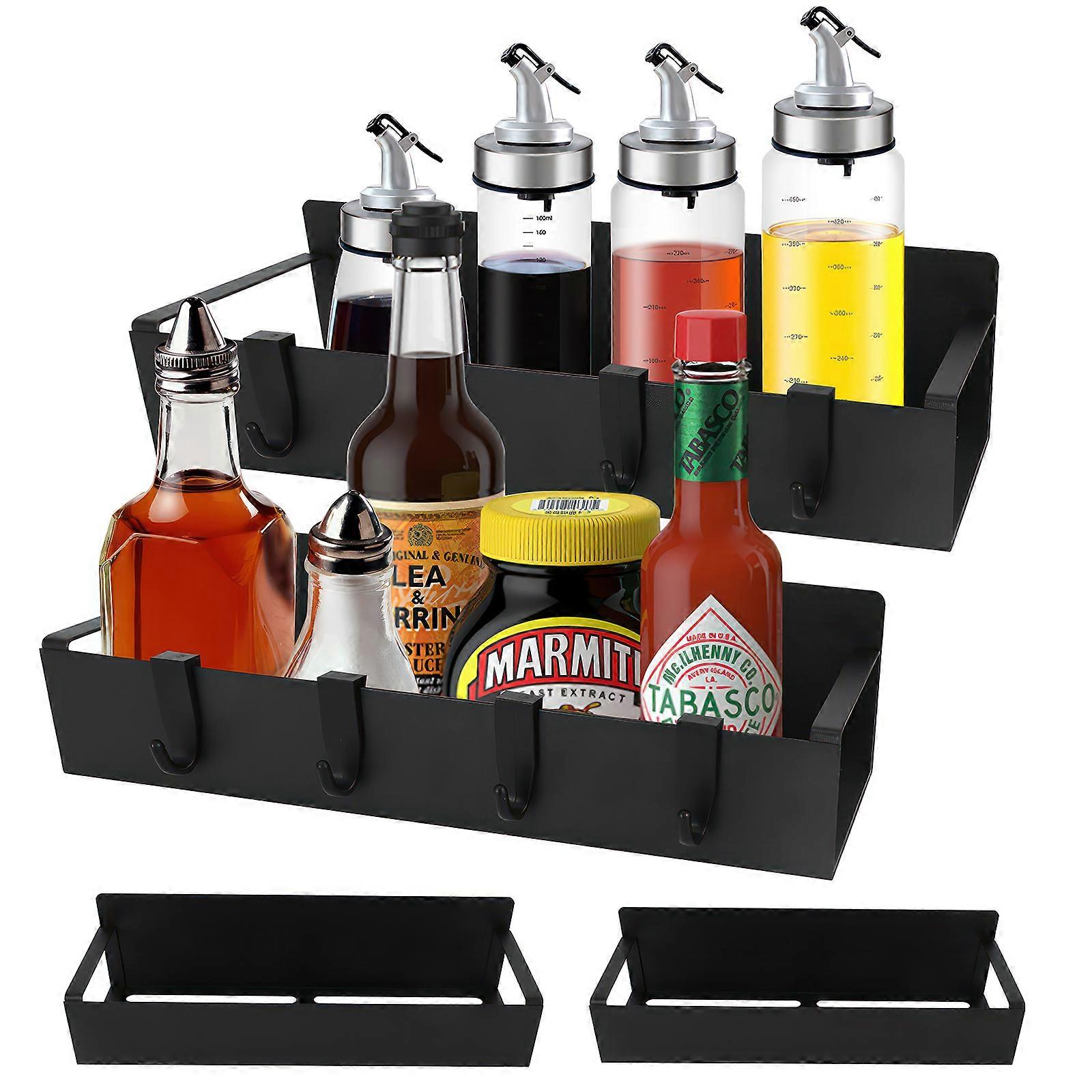 Magnetic No-Drill Wall Shelf Set 4pcs (2 Large & 2 Small with Hooks)