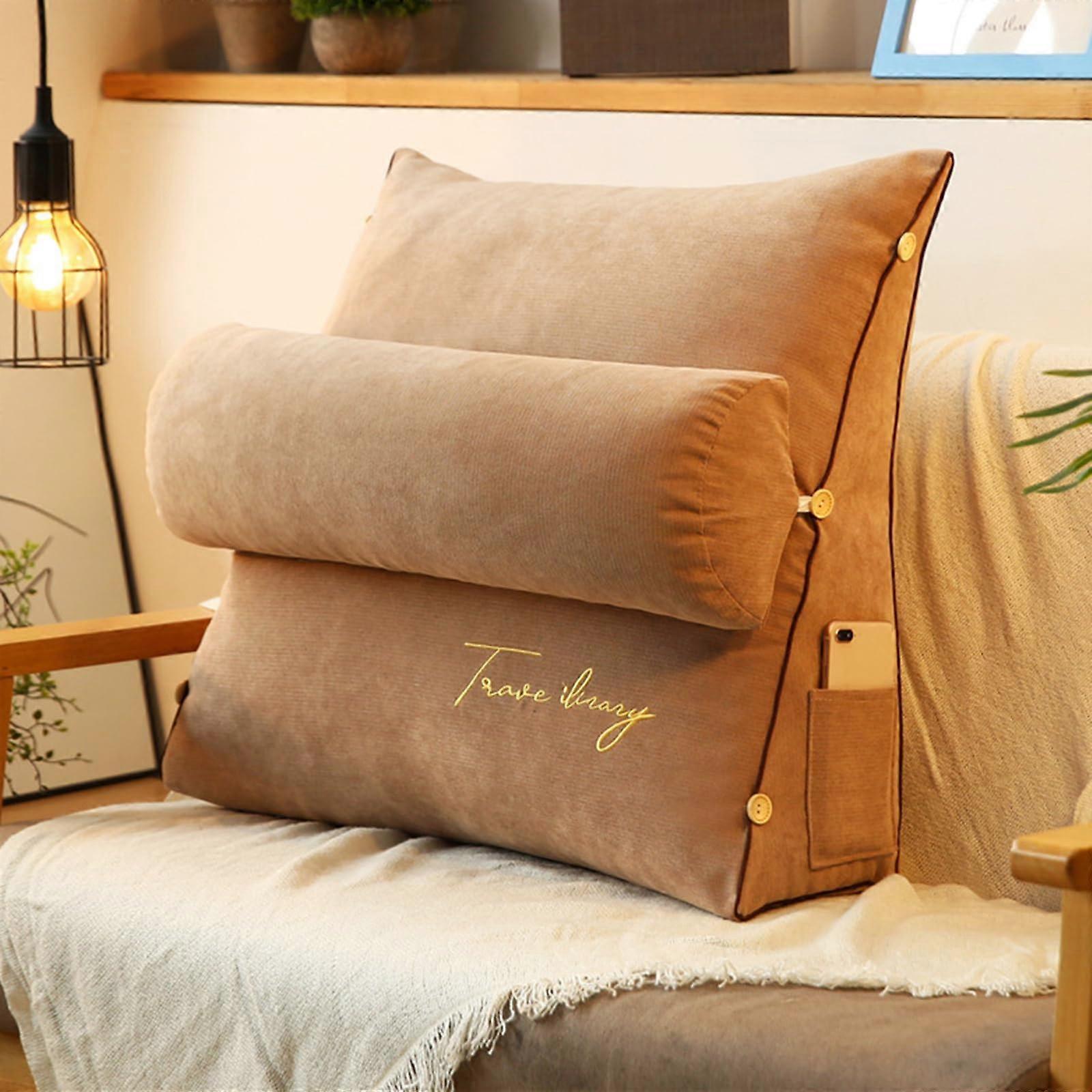Sofa Positioning Pillow, WedgeShaped Reading Cushion for Bed and Couch, Light Brown, 60*50*20cm