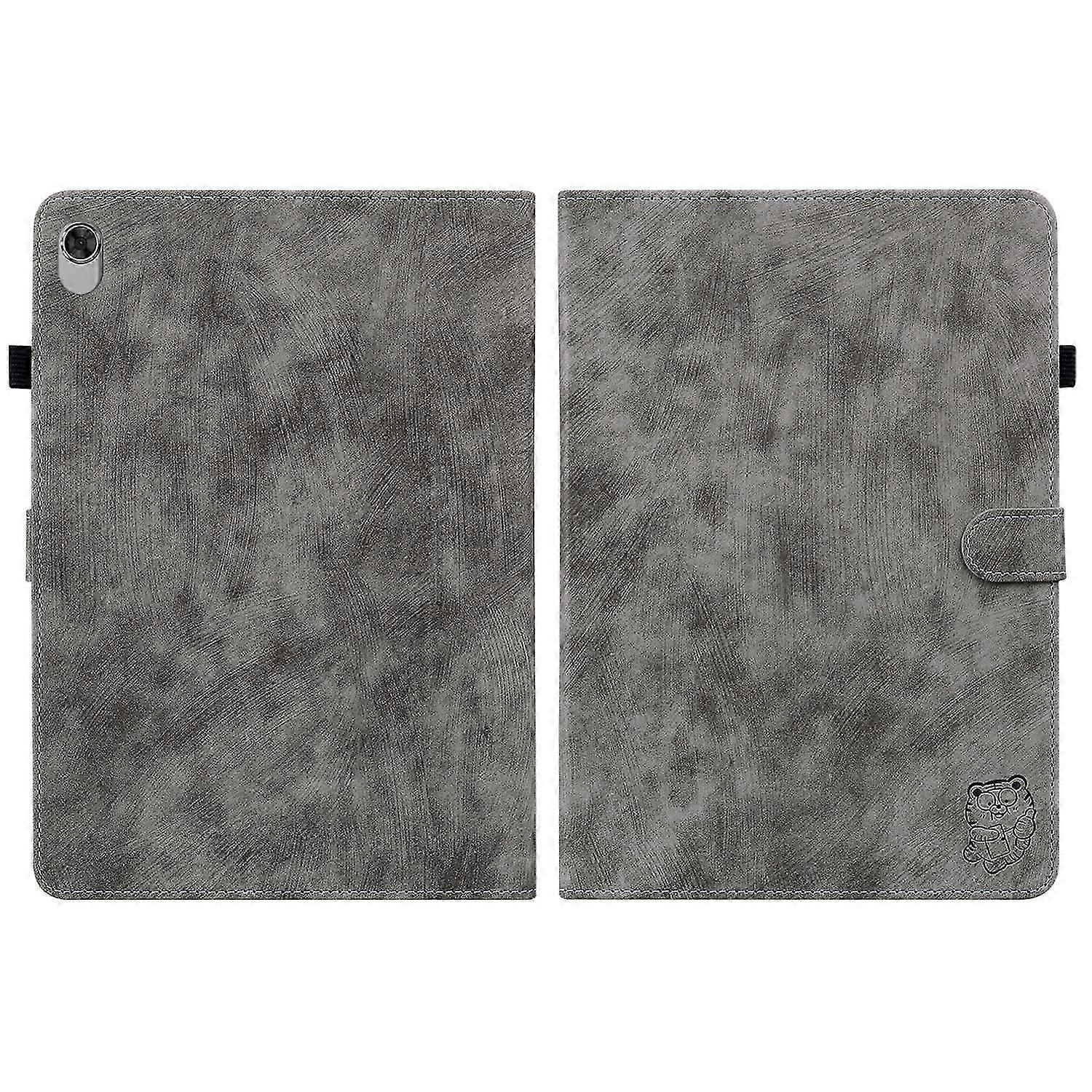 Tablet Case For Lenovo M10 Plus 10.3 Tiger Pattern PU Tablet Case(Grey)