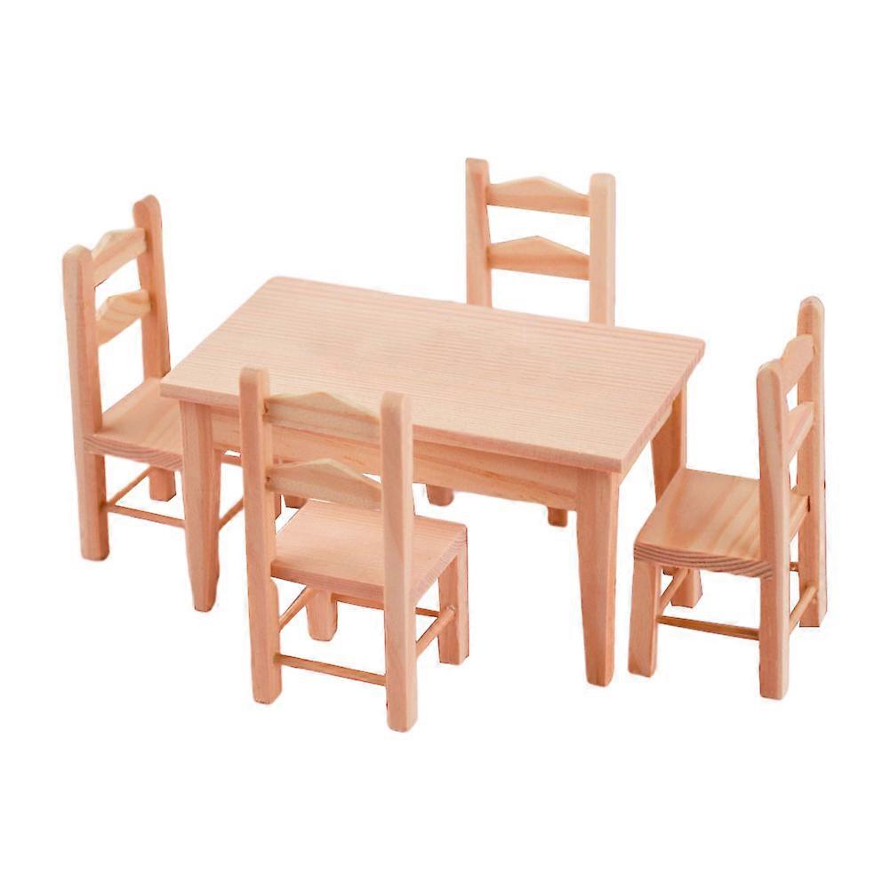 Mini Table Chair Set Designed with Light Brown Wood for Students Model Enthusiasts Doll House Decoration 1 Set