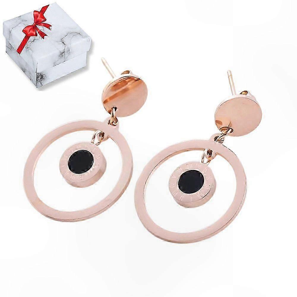 女性用ダブルループダングルイヤリング - スタイリッシュでエレガントなデザイン、ギフトボックス付き