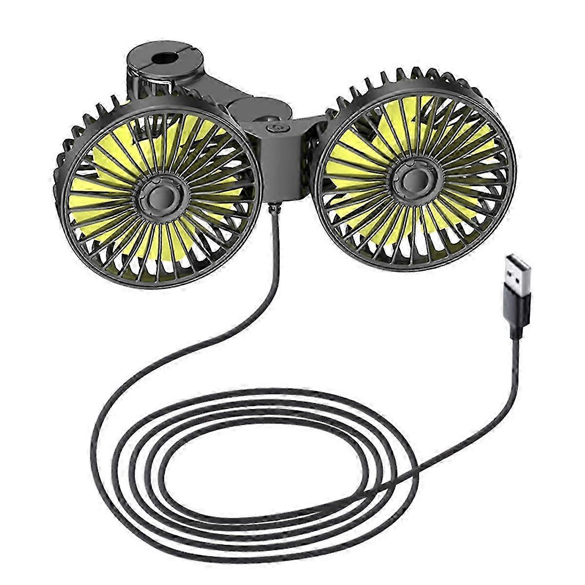 USB Car Cooling Fans for Backseat - Dual Head Car Fan for Kids with 3 Speeds and 360° Rotation