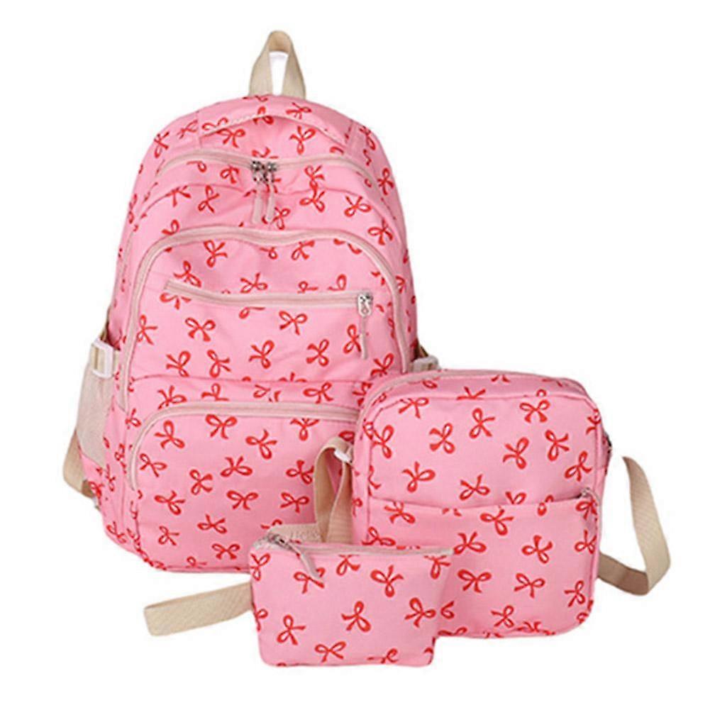 Crazyview Bow Backpack, 3 Pcs Backpack Bags Set, Cute Kawaii Backpack Set Aesthetic Daypack Bow Rucksack, with Lunch Box Pencil Case, for Preschool E