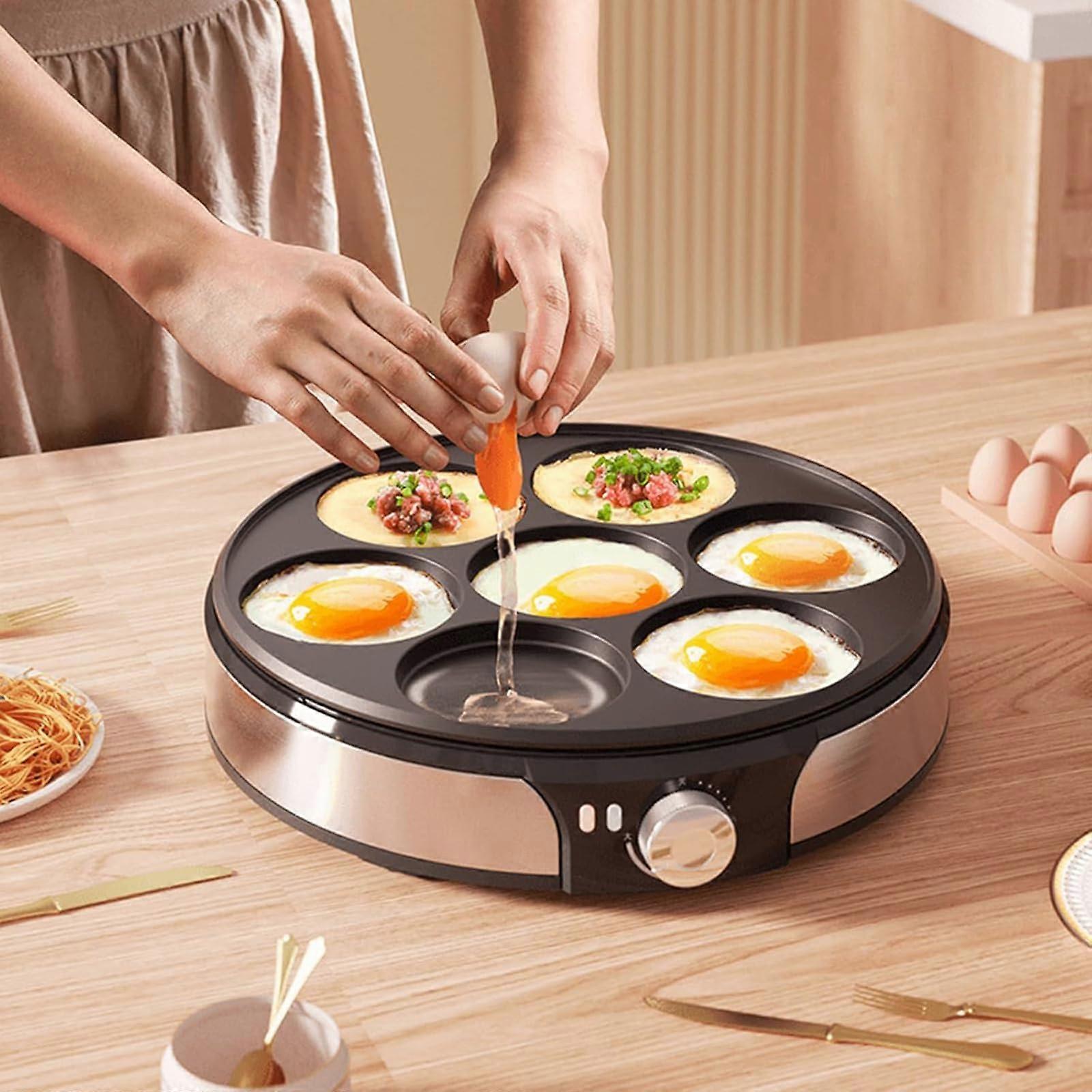 7-Hole Stainless Steel Omelette Pan, 1200W Adjustable Temperature Breakfast Machine for Poached Eggs, 9cm Hole Diameter