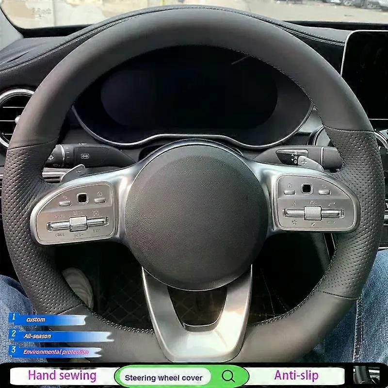 unique DIY Black Artificial Leather Car Steering Wheel Cover For Mercedes-Benz S-Class W222 GLC A-Class W177 C-Class W205 E-Class W213