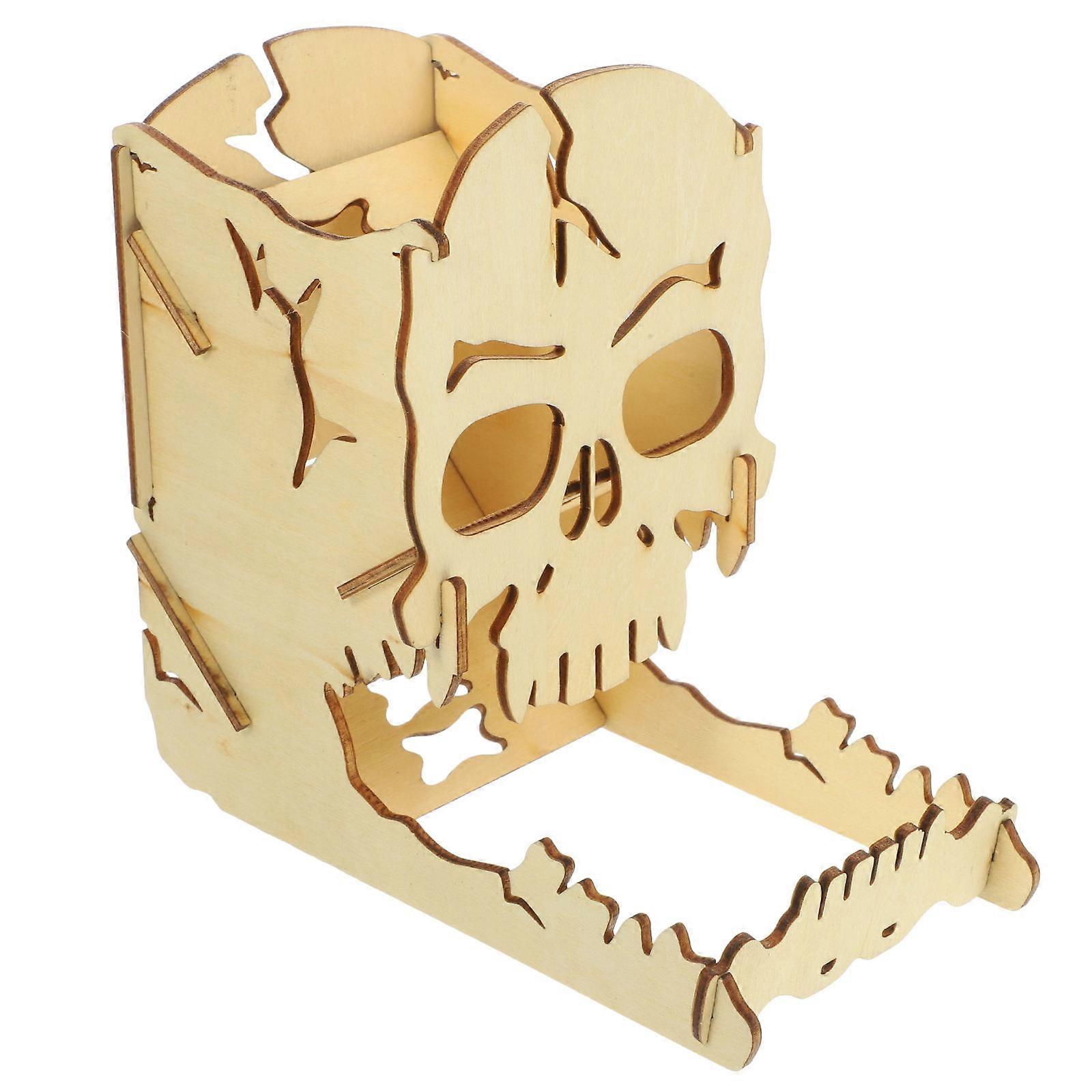 Wooden Skull Tower for Board Games – Stylish & Fair Rolling Design for Indoor Entertainment, Parties, and Home Use