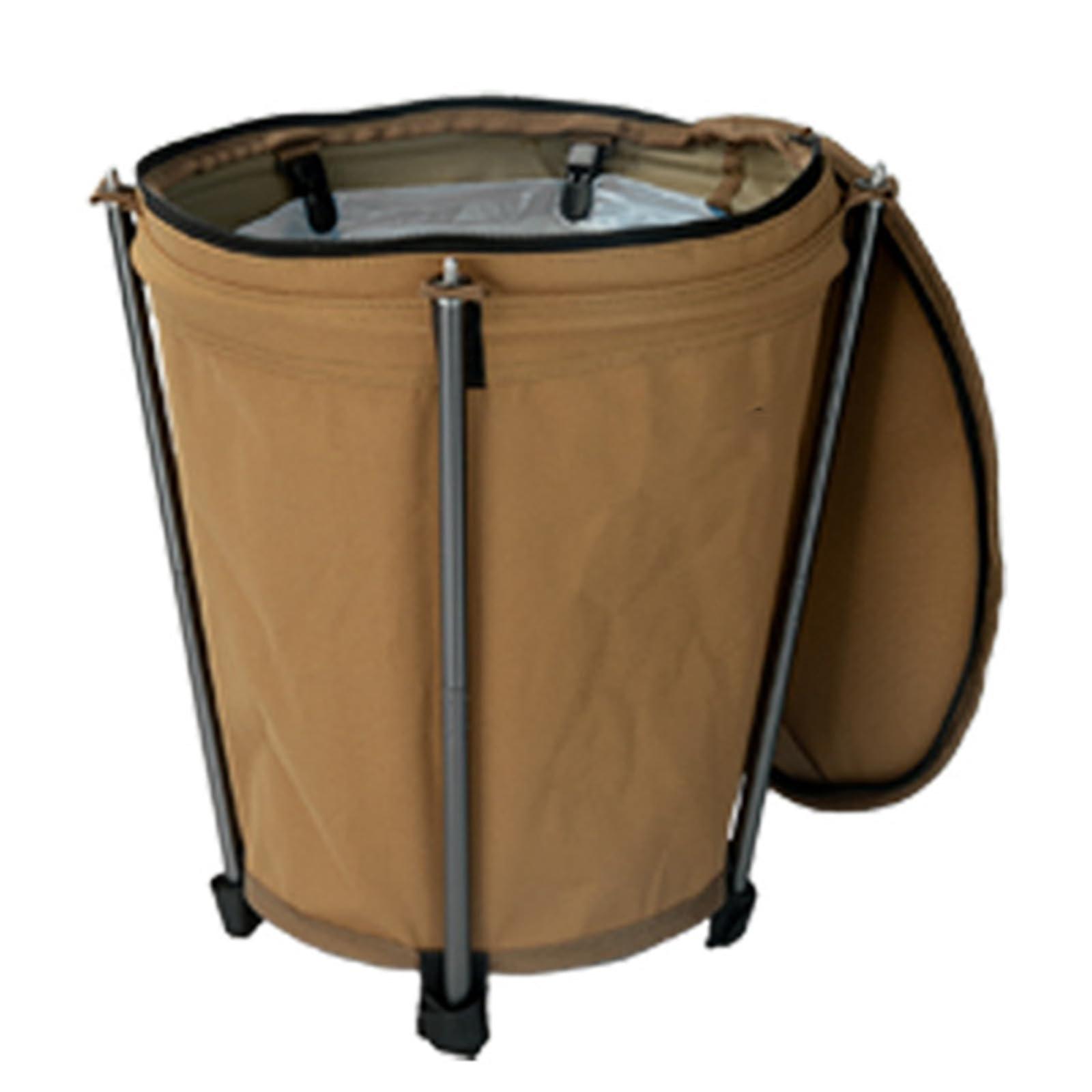 Folding Camping Trash Can Garden Garbage Bag with Lid Reusable Yard Waste Bag Portable Garbage Bin Container Enduring Khaki