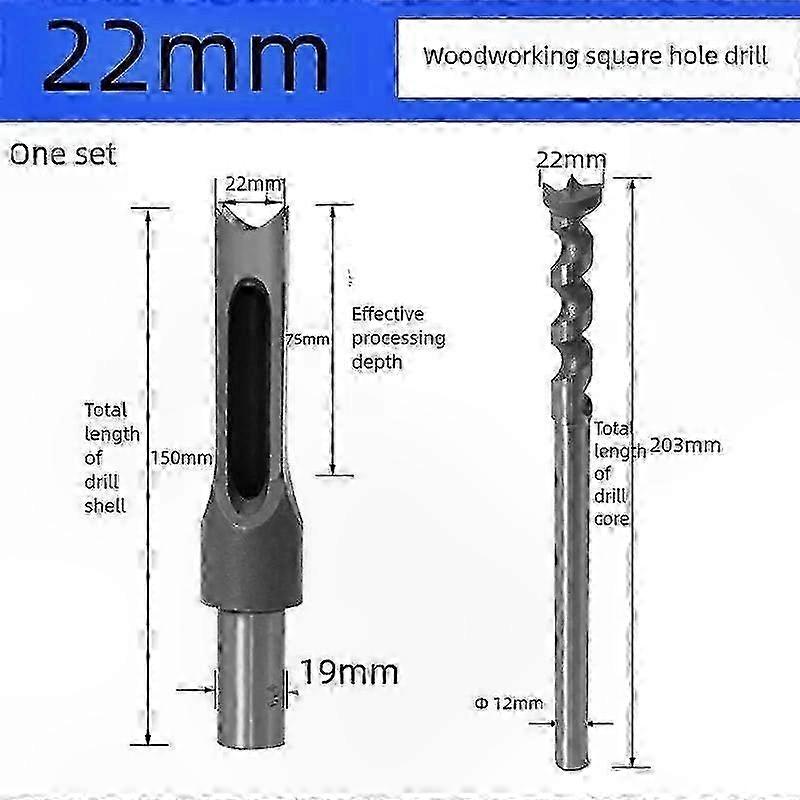 Square Hole Drill Bit Set 6.4-25mm HSS Mortise Chisel Wood Drill Bit with Twist Drill for Woodworking