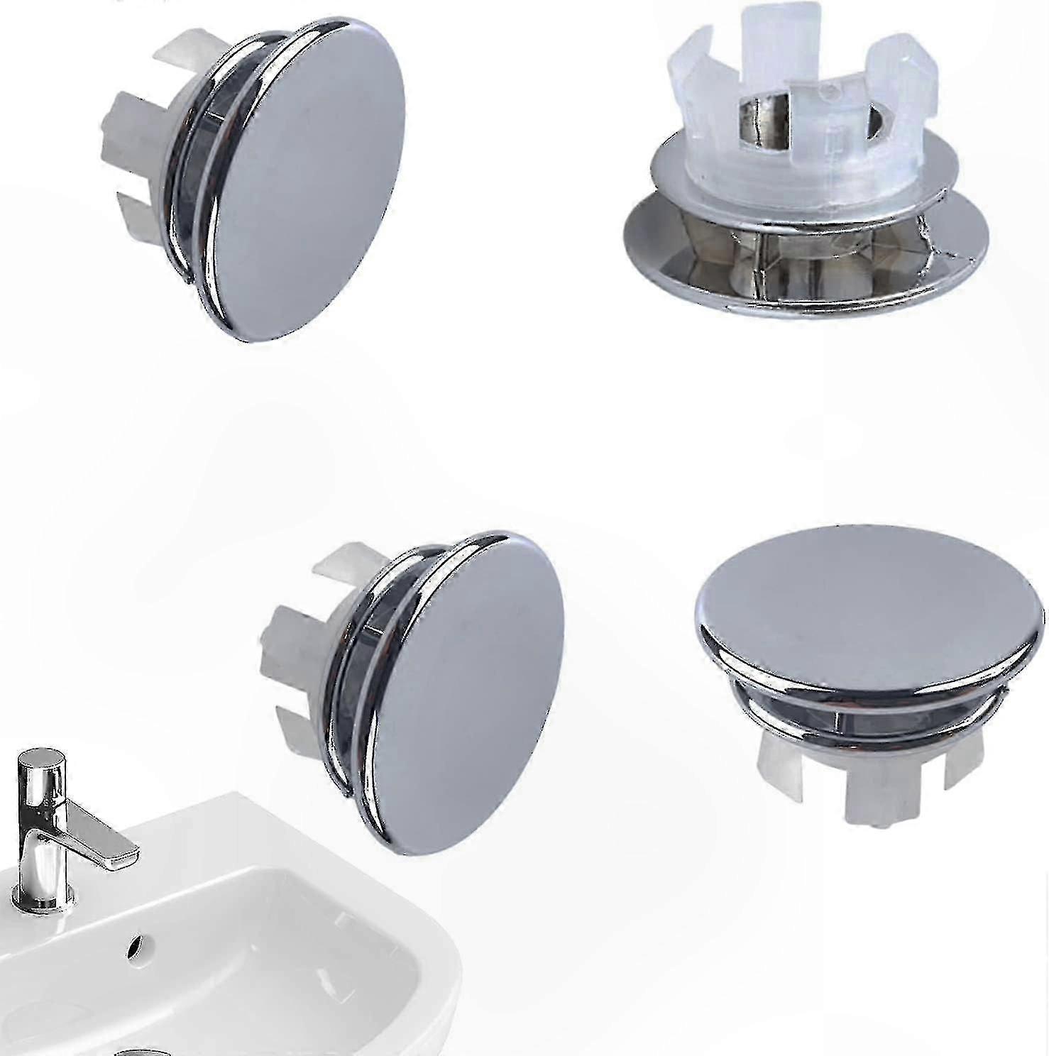 4-Pack Bathroom Sink Overflow Trim Rings, Solid Brass Chrome-Plated Double Layer Round Covers for Basin Hole Inserts, Durable and Rustproof Overflow C