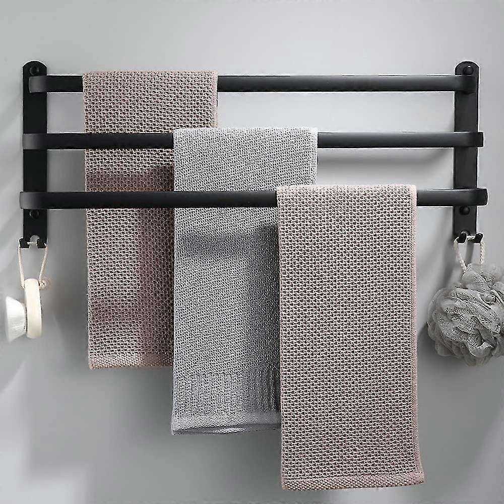 Aluminum Wall Mounted Towel Rack, 3 Layer 60cm Black for Bathroom Kitchen