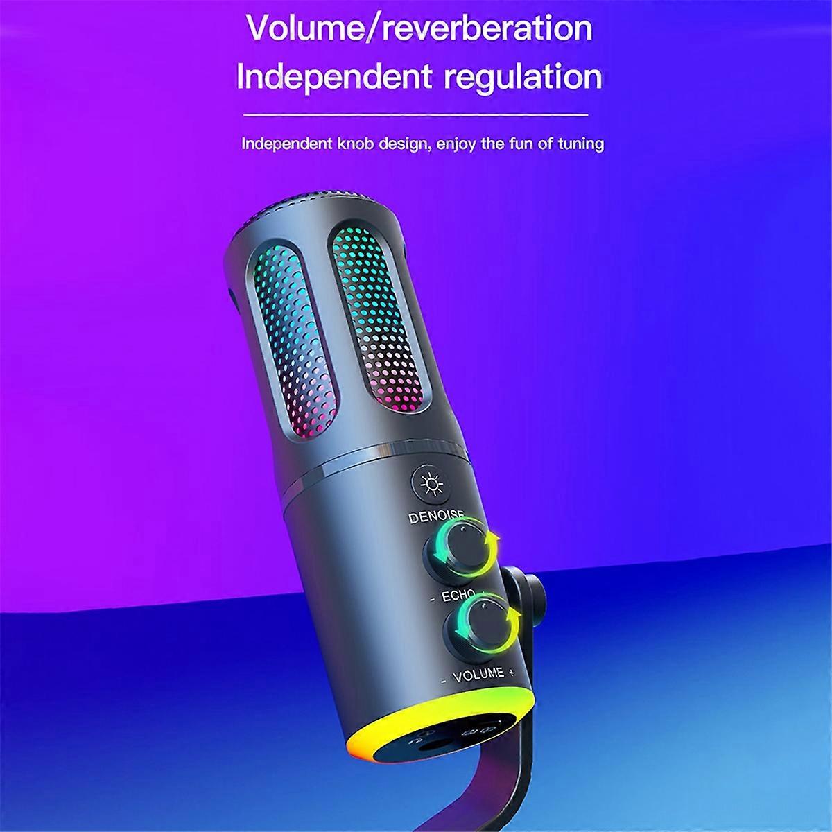 Professional Gaming Microphone with Stand RGB USB Wired Condenser Mic for PC Laptop Streaming Podcast Karaoke