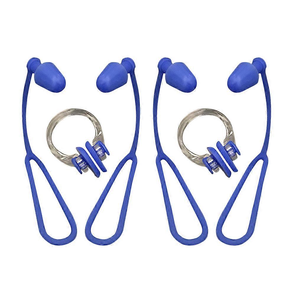 Nose Clip Set for Adults 2pcs Comfortable Nose Clamp with Rope for Swimming Bathing Blue
