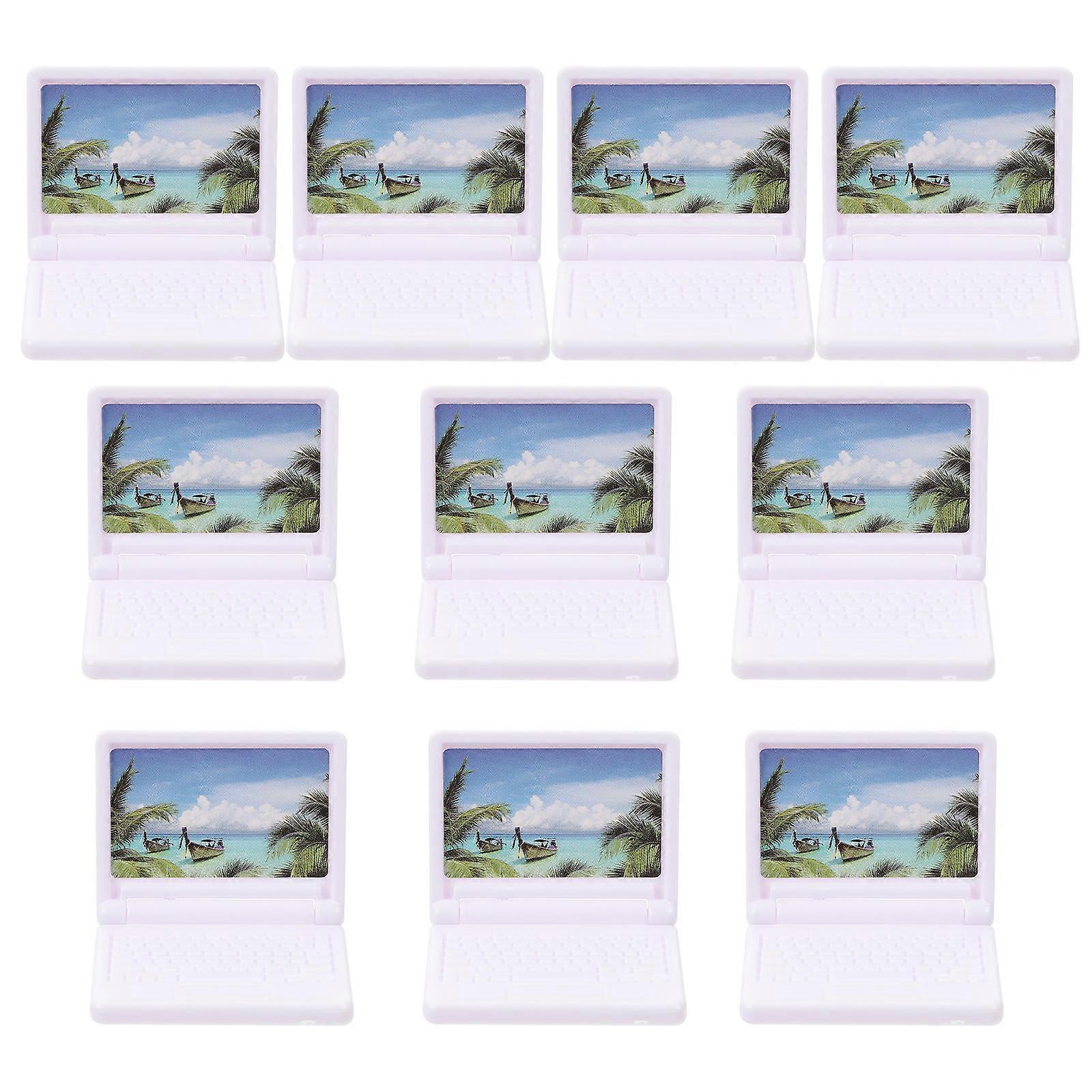 Mini Laptop Model Notebook Computer for Small House Decor 10Pcs White