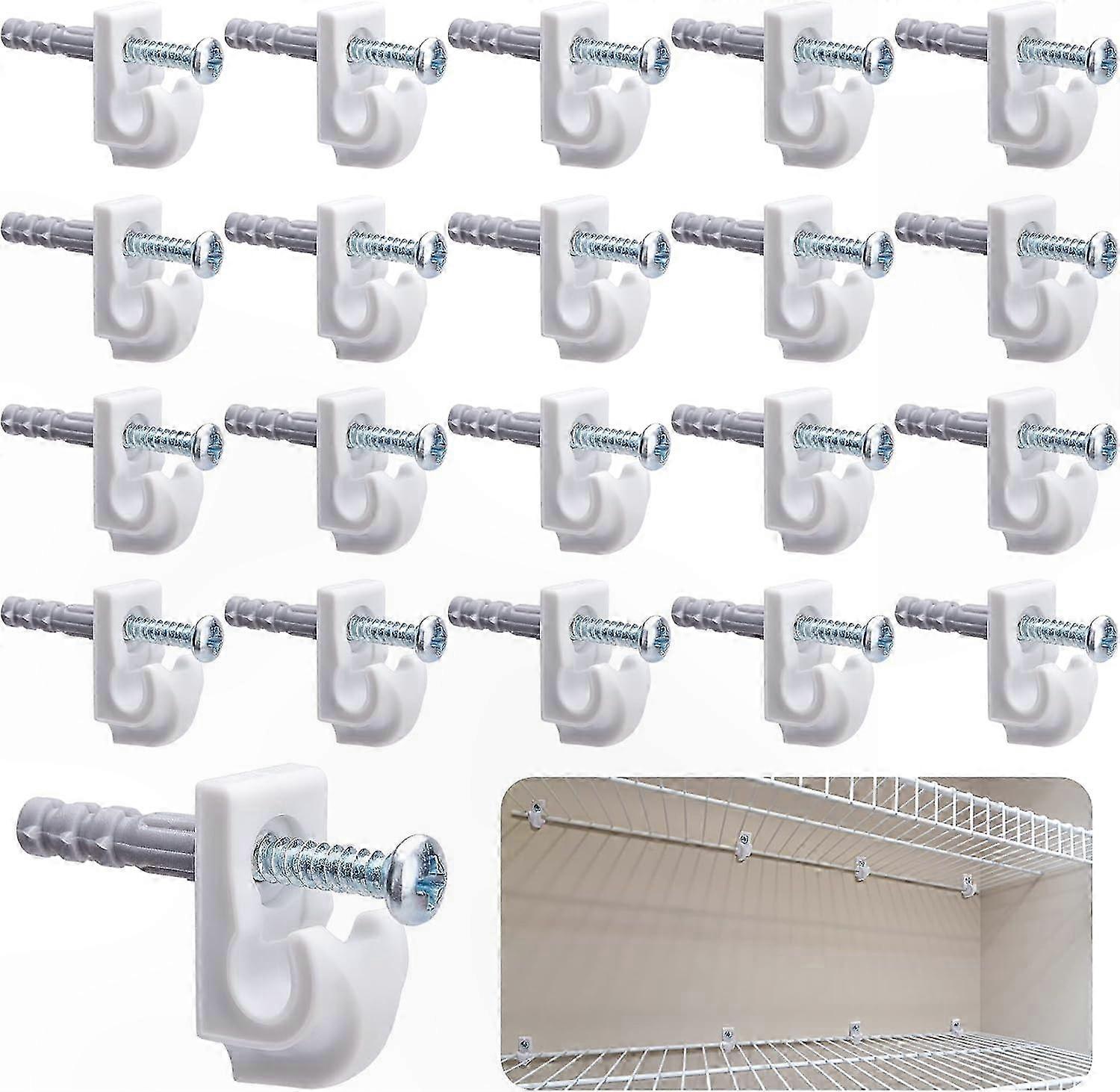 White Wire Shelf Clips - 20 Pack Loop Hangers for Closet Organization