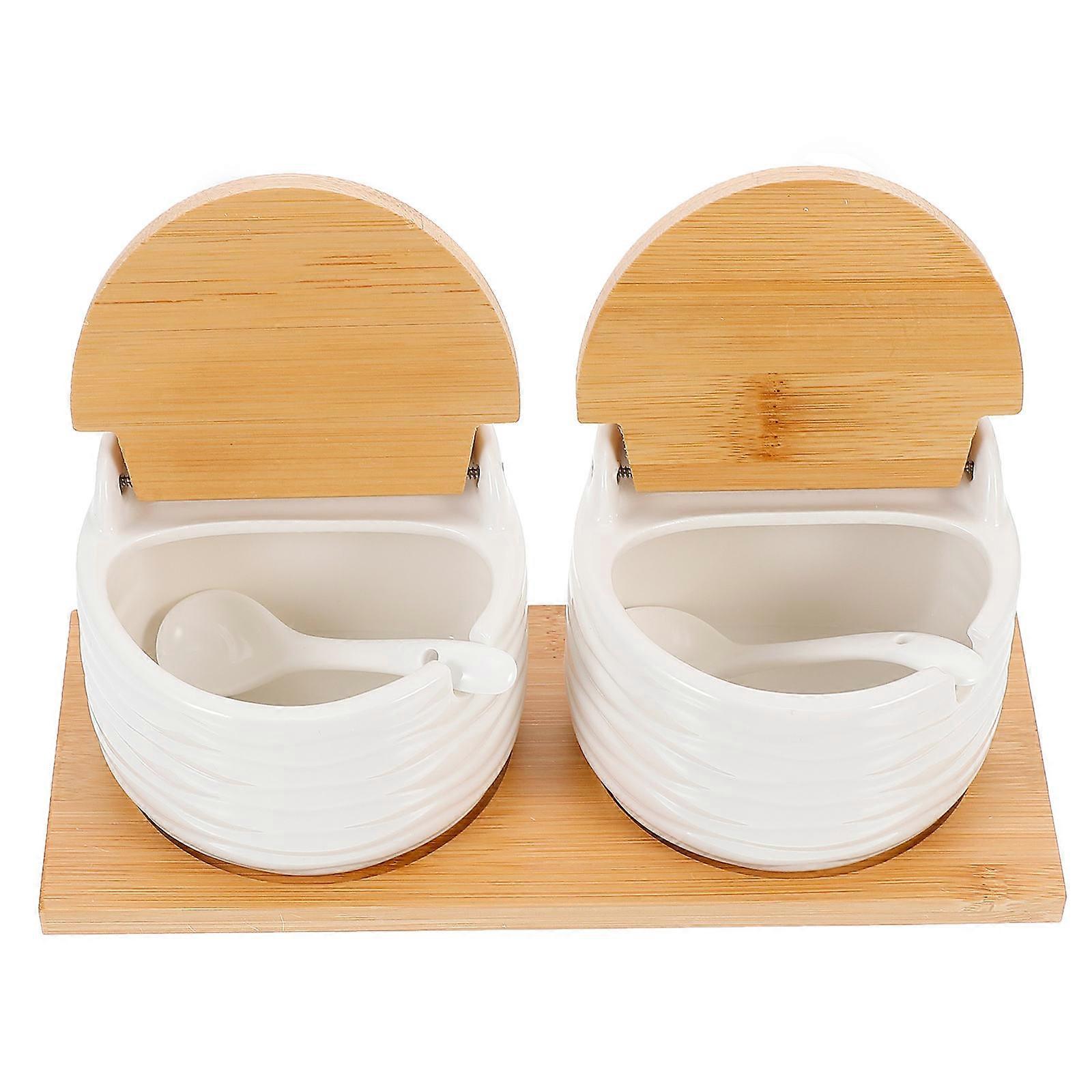 Kitchen Salt Container Ceramic Condiment Spice Jars for Cooking Home Use Assorted Color Storage Solution 1 Set