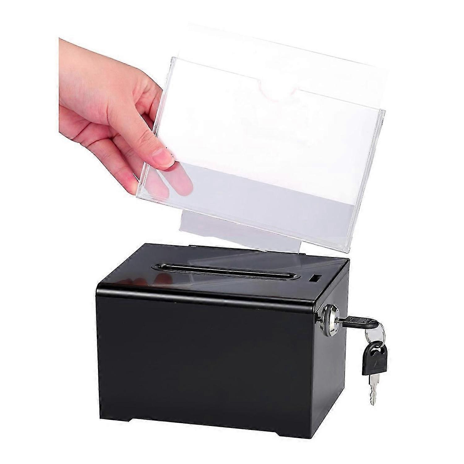 Donation Box with Lock - Acrylic Suggestion Box with Slot, Ballot Lock Box with Sign Holder for Raff
