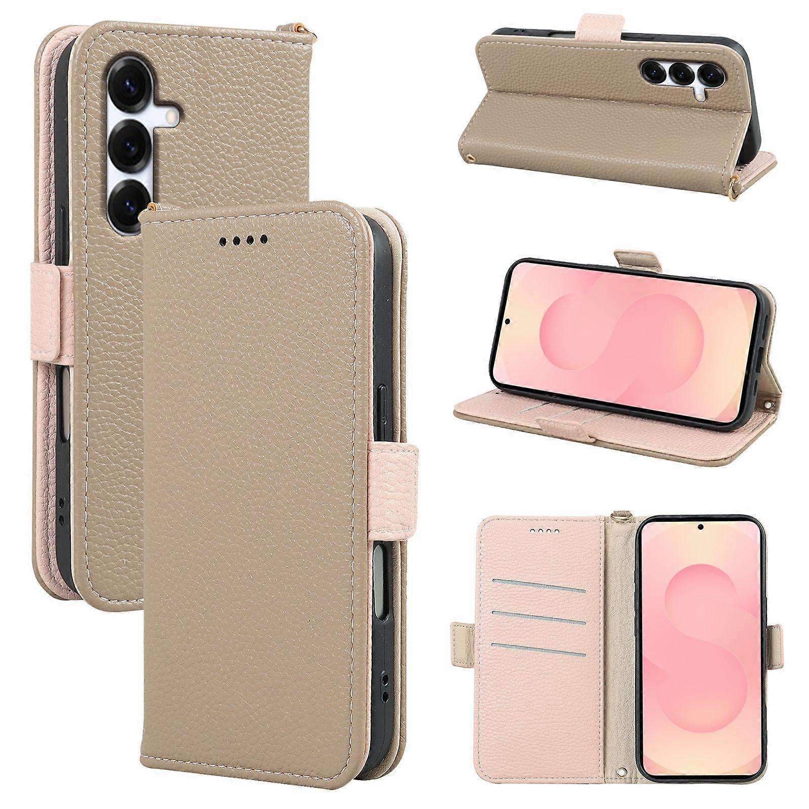 Compatible with Samsung S24FE Lychee Grain Side Buckle S25Edge Card Insert S22 Flip Cover S23 Mobile Phone Leather Case