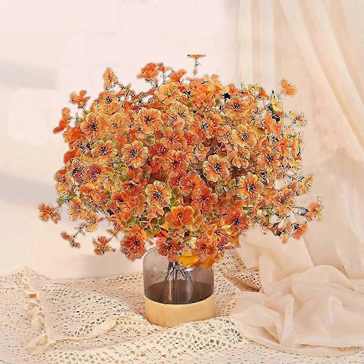 2025 New Hot Deals Fake Fall Flowers Silk Flowers 5Pcs Fall Orange Faux Artificial Flowers For Decorations Babys Breath Artificial Flowers For Thinksg