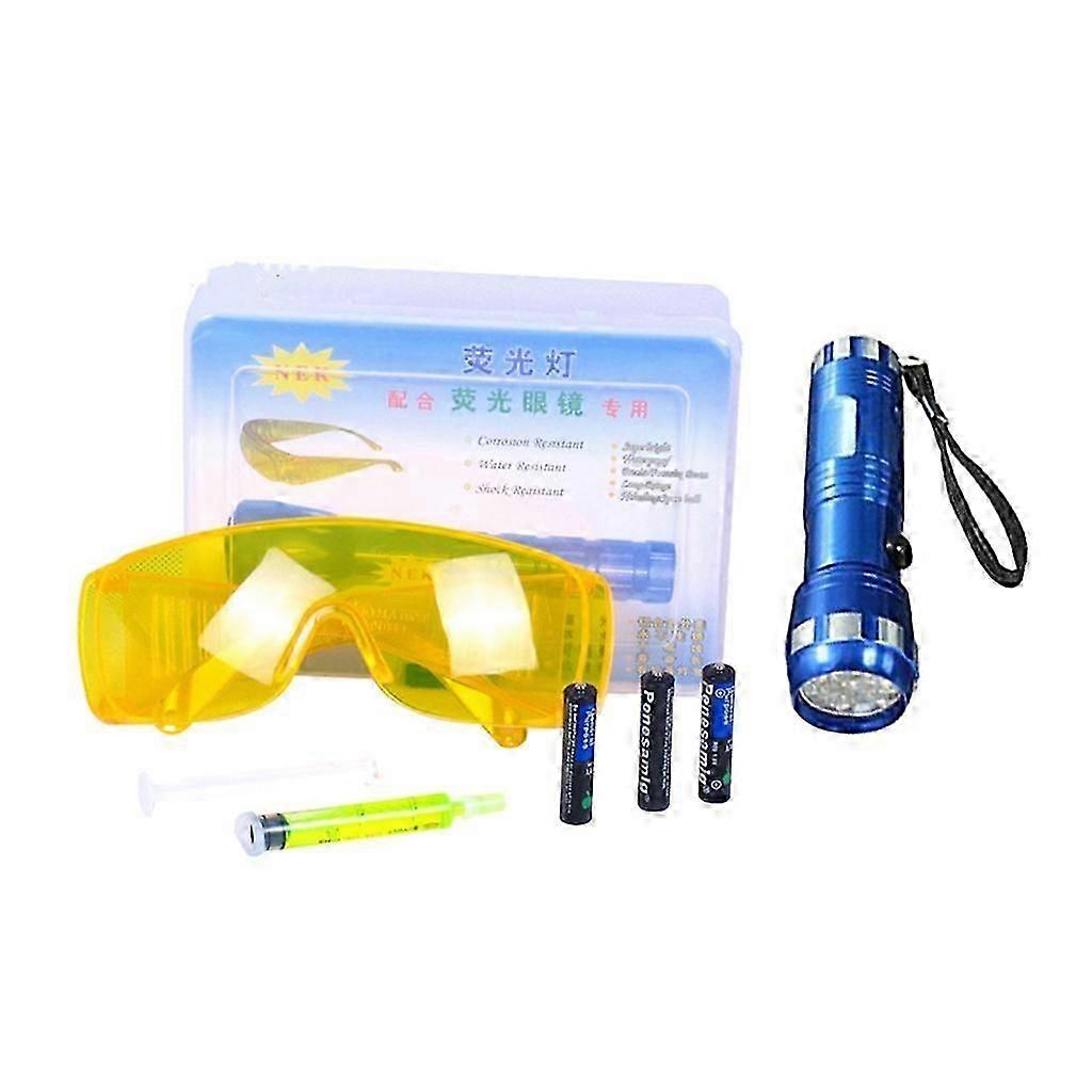 AC Dye Leak Test Detection Kit LED Flashlight with UV-Protective-Glasses R134a-2025-ss
