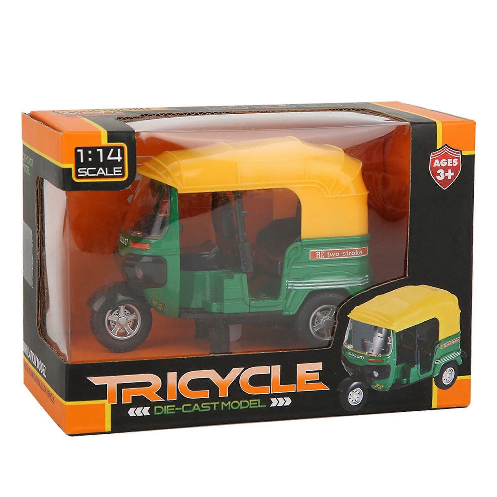 1:14 Alloy Kid Three Wheels Motorcycle Pull Back Car Model Toy with Light MusicGreen
