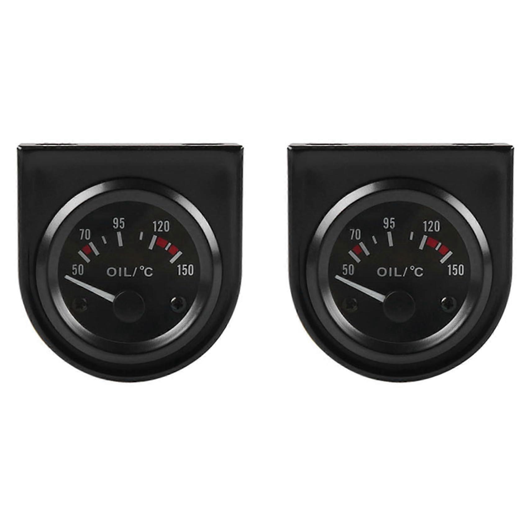 2pcs 2 Inch 52mm 12V White LED Pointer Car Oil Temp Temperature Gauge With Sensor Black 2 Pack 52mm Gauge 12V White LED