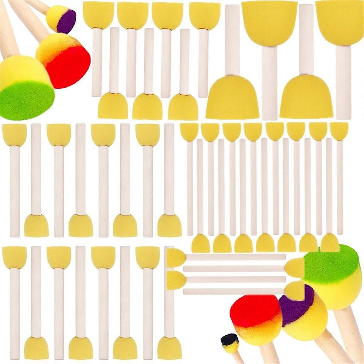45 Pcs Round Paint Sponges Set - 4 Sizes Yellow Sponge Brushes - Wooden Handle Sponge Paint Brushes