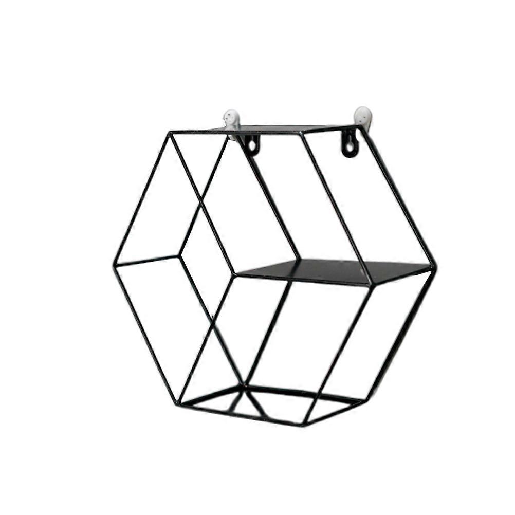 Wall Storage Rack Hexagon Design for Decoration Use 2Pcs Black