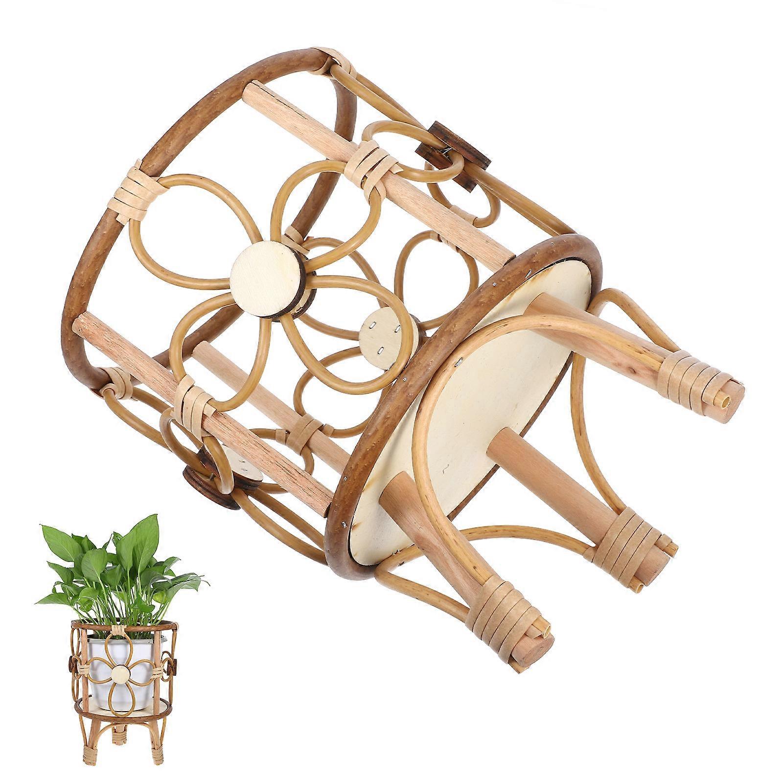 2Pcs Handwoven Rattan Planter Stand Wood for Plant Pot Support