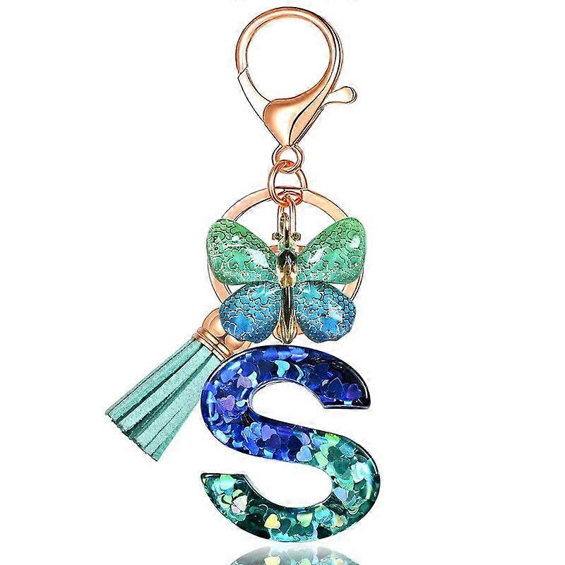 Initial letter Keychains for Women Tassel Butterfly Cute Keychain