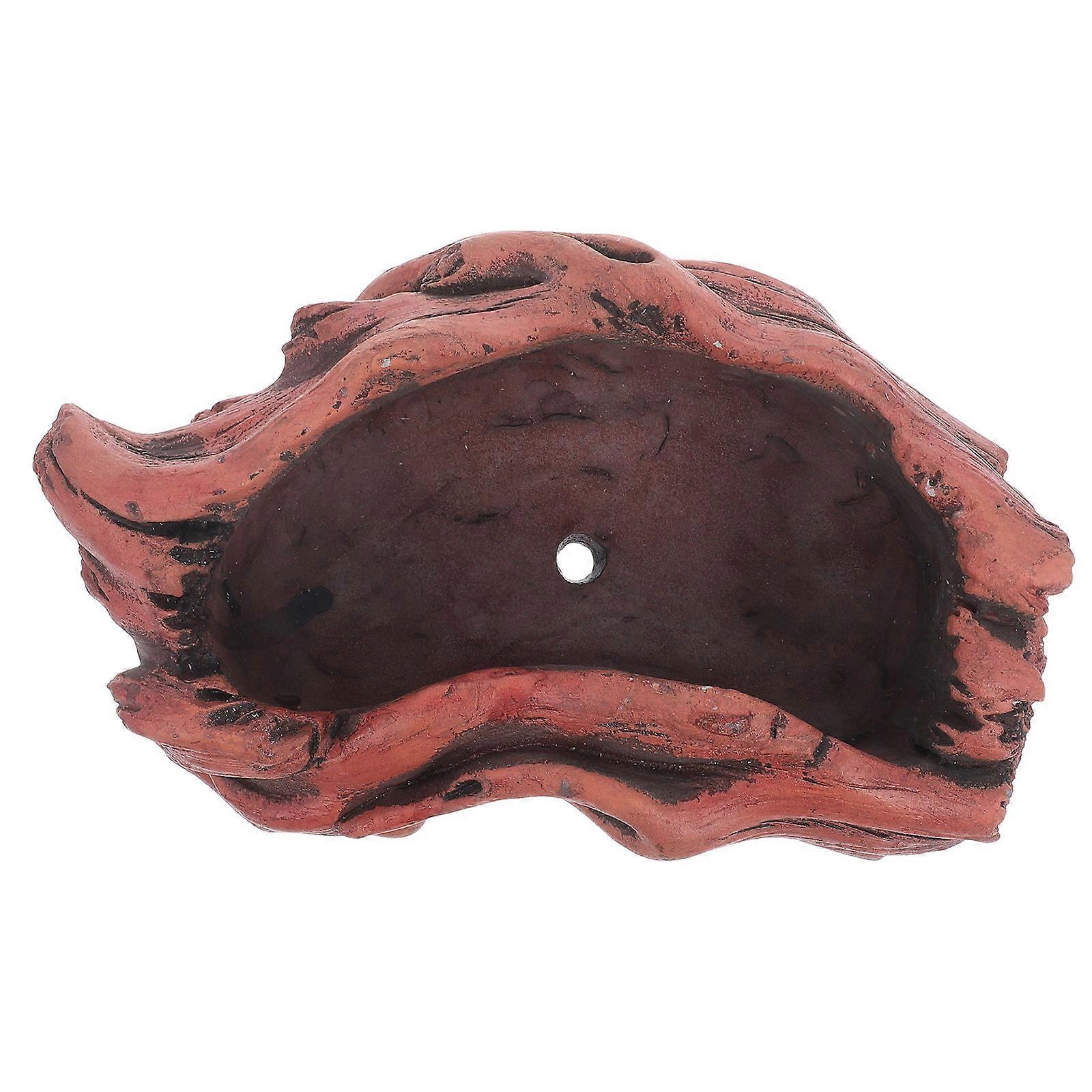 4Pcs Log Shape Concrete Flower Pot For Succulents In Dark Red Color Ideal For Home Decor And Decorative Accent