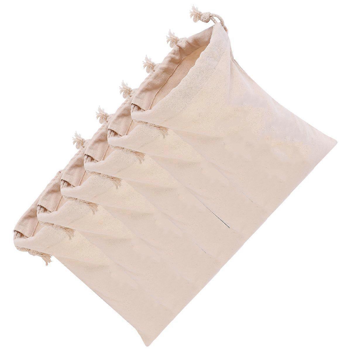 Storage Use Cotton Drawstring Bag Candy Pouch 6Pcs Beige Set