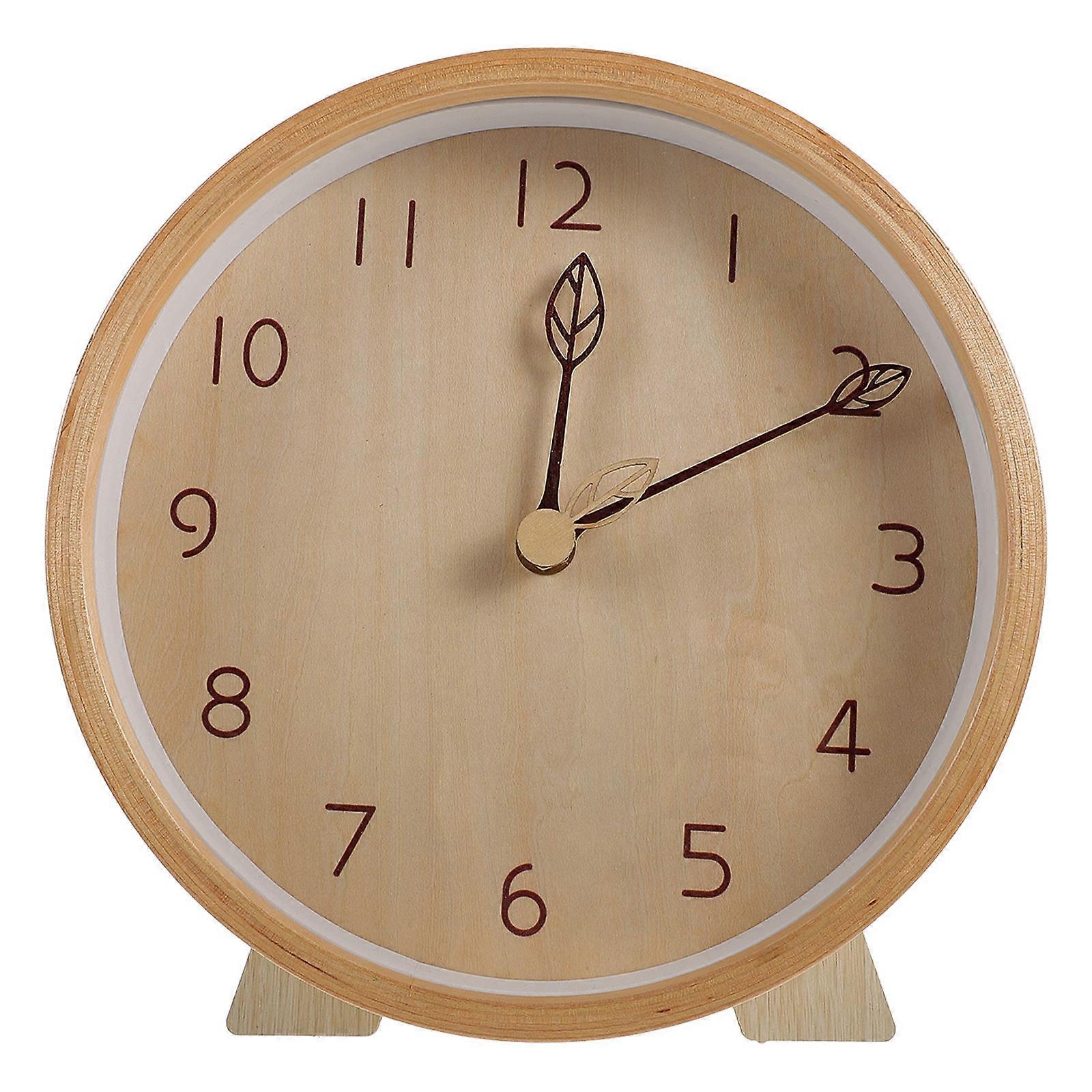 Wooden Desktop Clock for Decor 3Sets Silent Mute Office Desk Clocks Light Brown