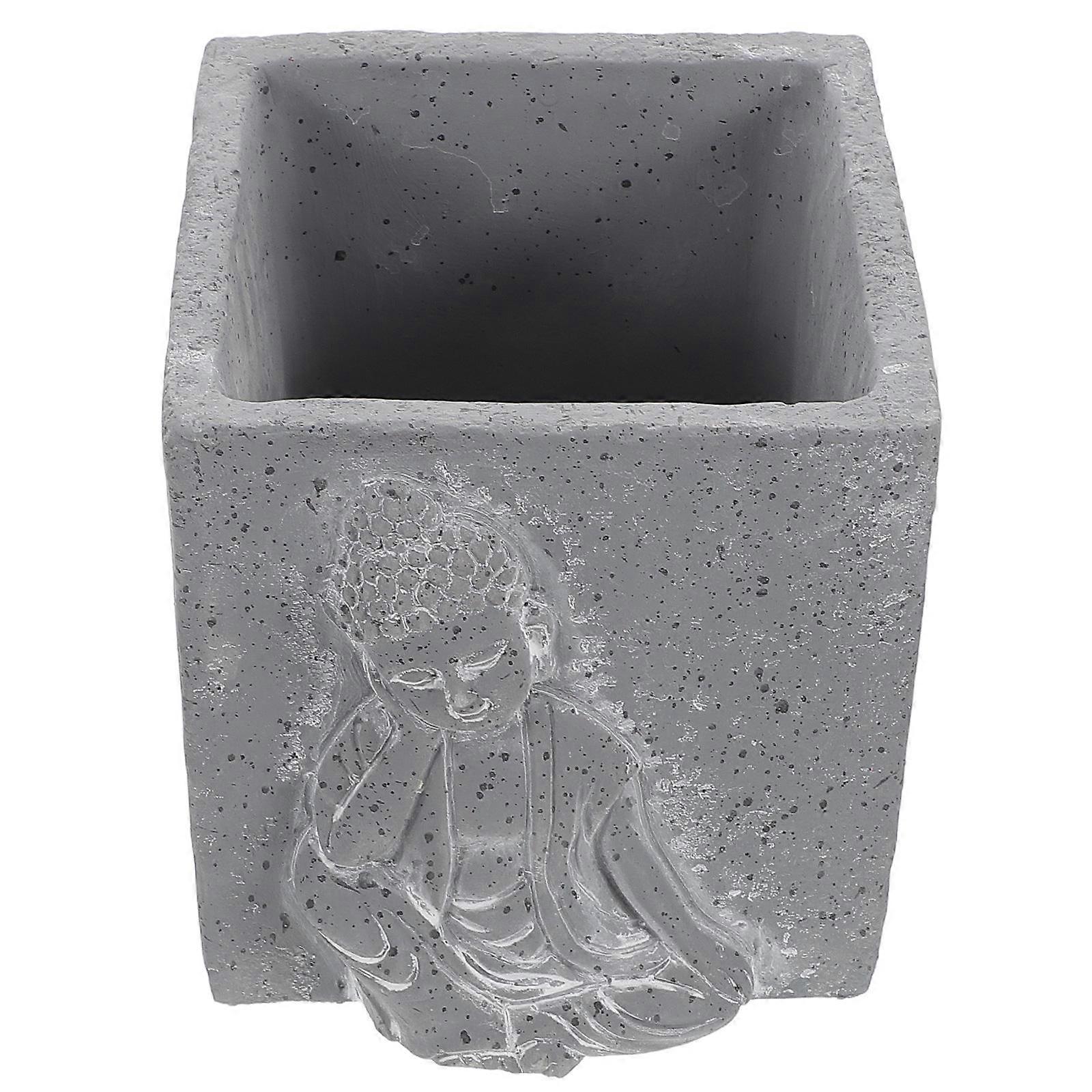 Grey Cement Buddha Pattern Planter for Succulents with 2Pcs Included