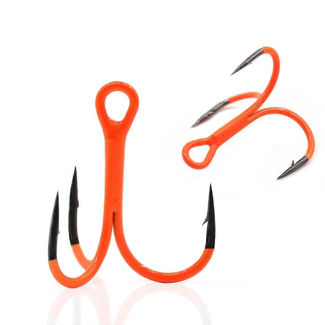 Treble Fishing Hooks 10Pcs Carbon Steel Triple Hooks With Orange UV Coating Sharp Barbed For Freshwater Size 8