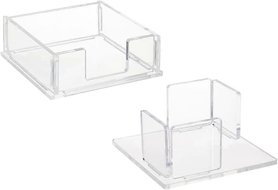 2 Sets Acrylic Sticky Note Holder 3.7x3.7 Inch Compatible with Post-It Notes, Desk Organizer for Office Home