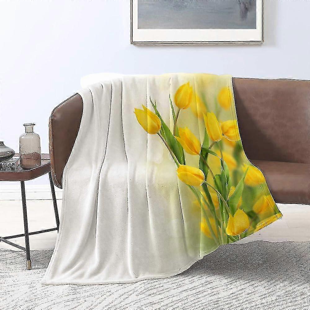 Blanket Flannel Blankets,yellow Flower,romantic Tulip Bouquet Famous Plant Of Netherla,throws For Sofa Fluffy Blanket Bed Throw F Bedroom,couch,bedroo