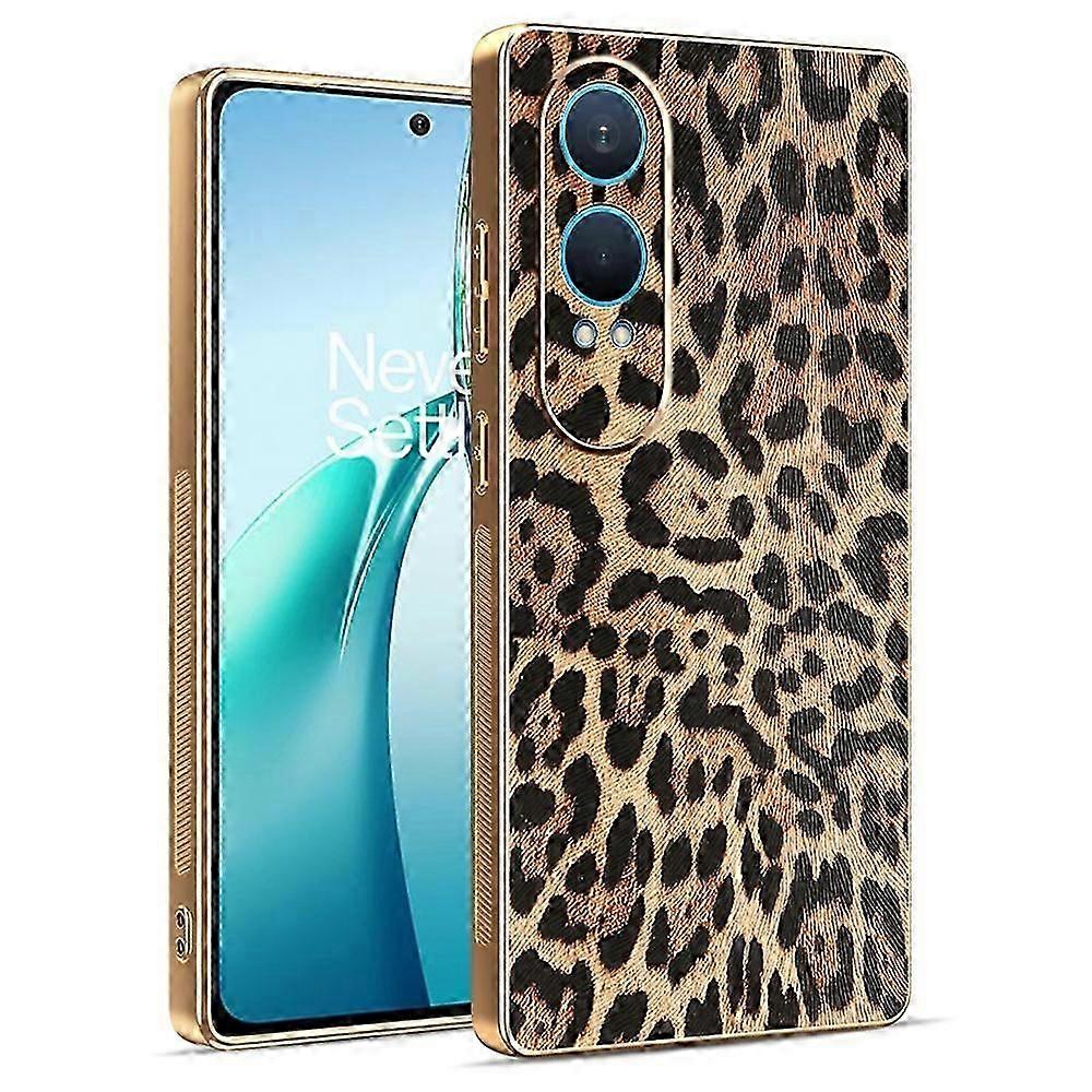 Compatible For OnePlus Nord CE4 Lite 5G Case Leopard Print PU Leather Coated TPU + PC Electroplating Phone Cover