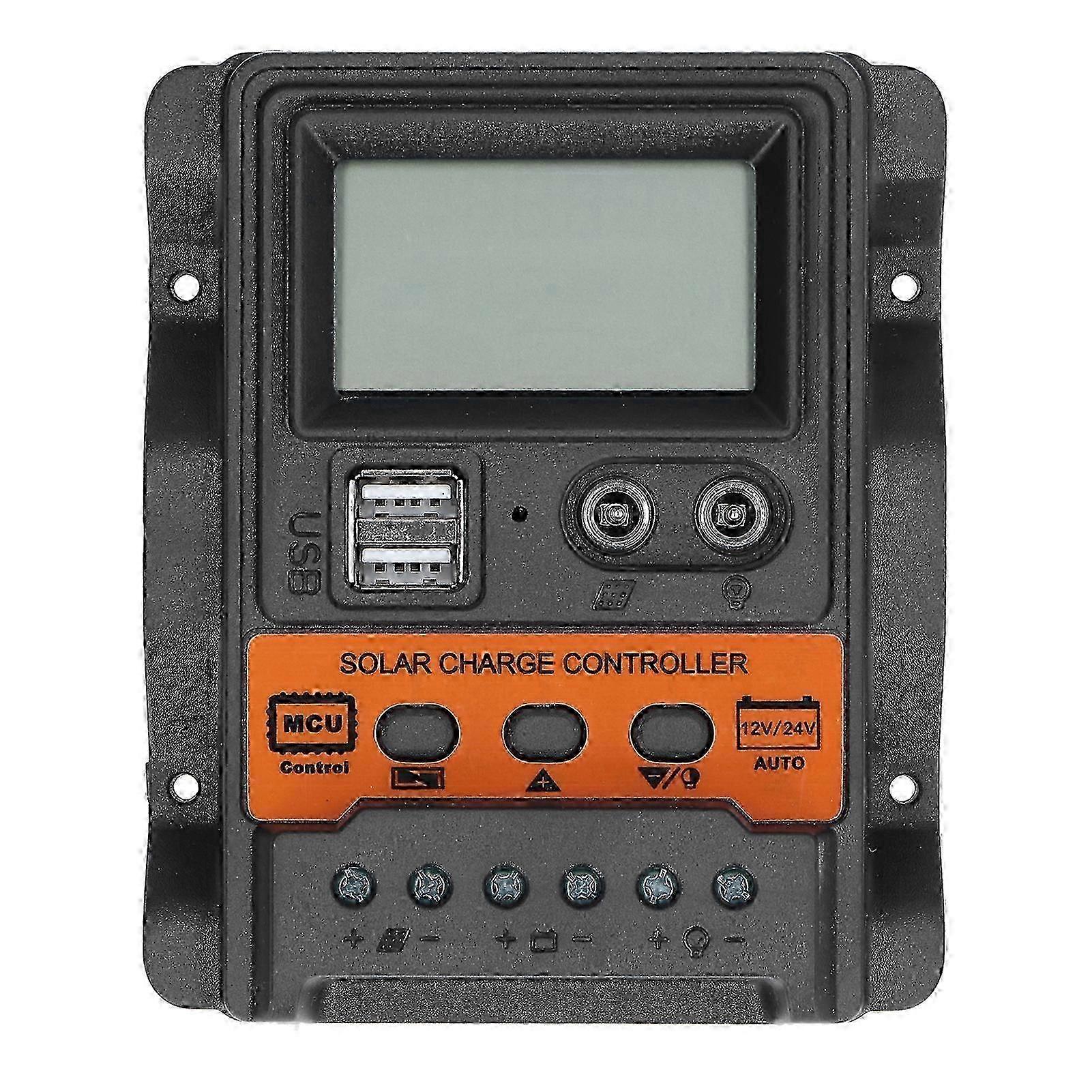 Solar Charge Controller, LCD Display Double USB 12V/24V 30A Discharge Control Regulator