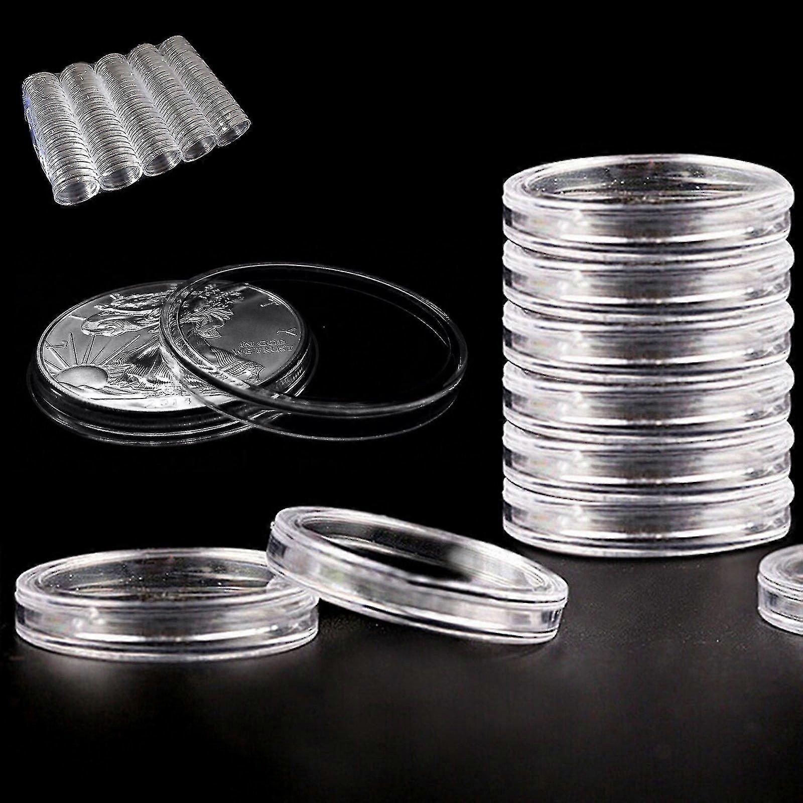 100pcs 40mm Coin Holder Clear Capsules Storage Box Round Display Case Container