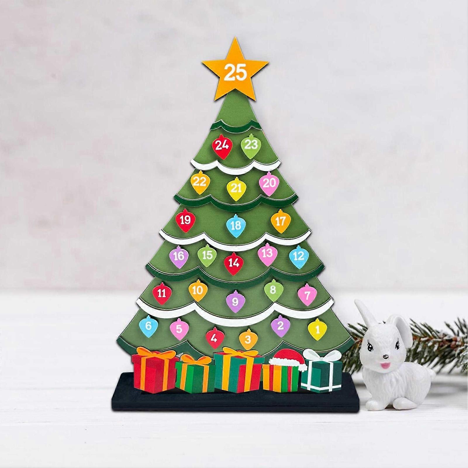 Xmas Tree Wooden Advent Calendar Home Decoration Desktop Ornament Wooden Advent Xmas Countdown Calendar with Stable Base 