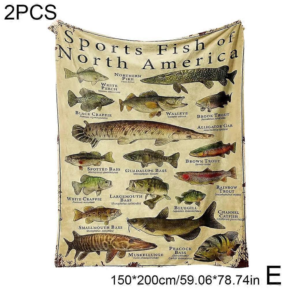 For Fishing Blanket All-Weather Flannel Throw with Fish Patterns Machine Washable for Camping Sofa