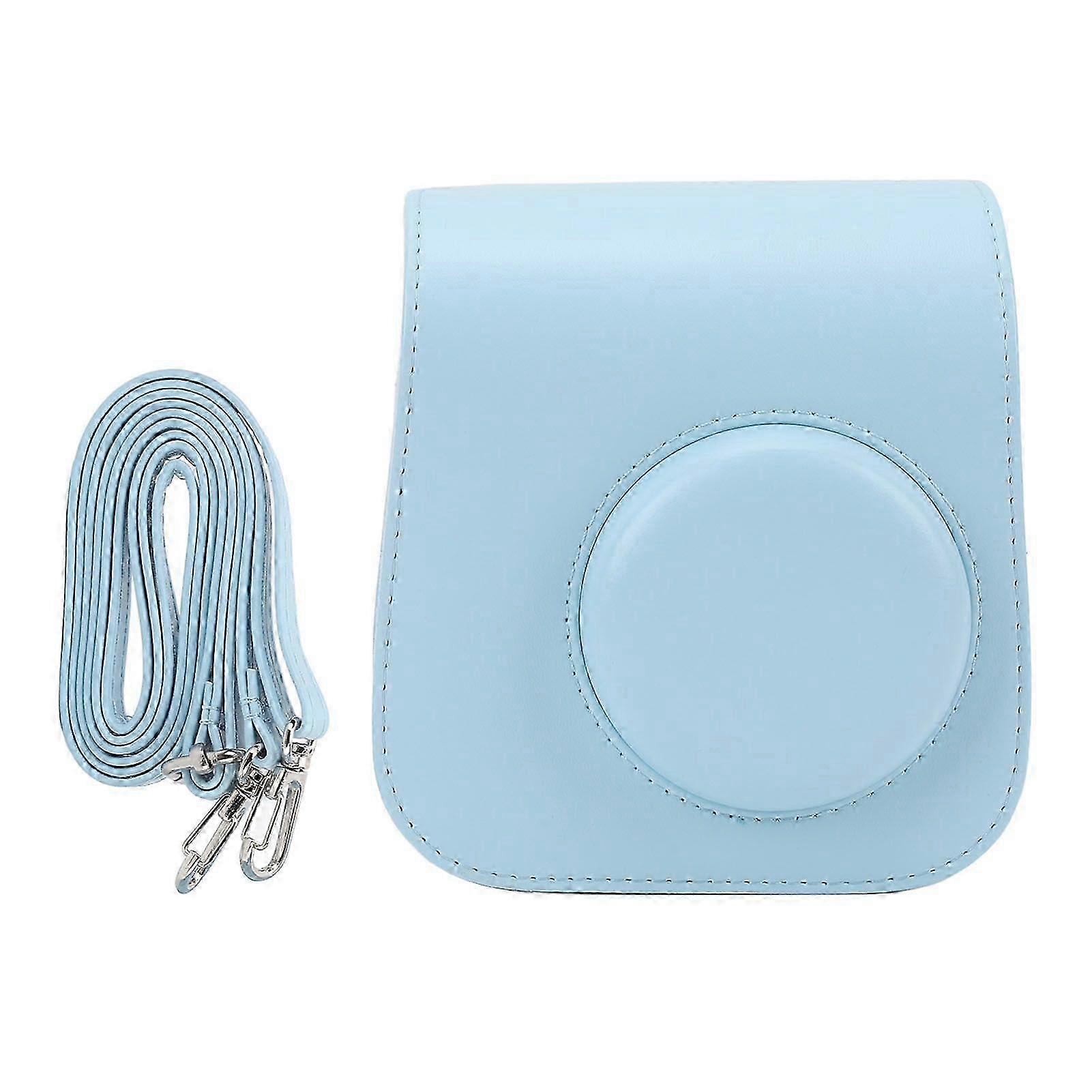 Camera Bag Vintage PU Leather Removable Strap Scratch Resistant Digital Camera Protective Case for Mini7+ Blue