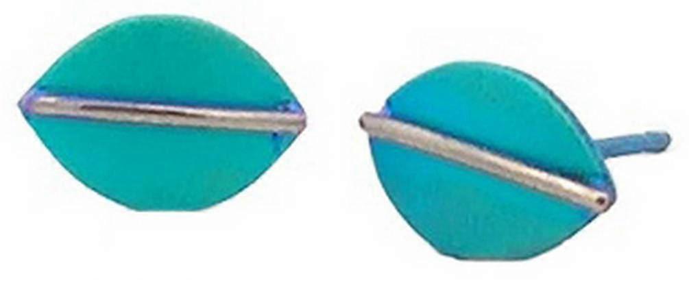 Ti2 Titanium Jungle Shield Stud Earrings - Kingfisher Blue