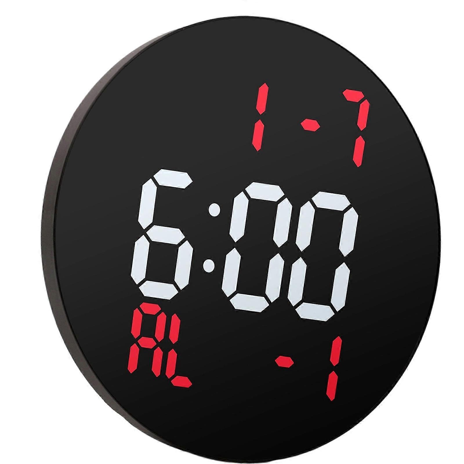 Multifunctional Intelligent Digital Wall Clock Temperature Humidity Gauges Double Alarm System Weekday Weather Display  Black and red