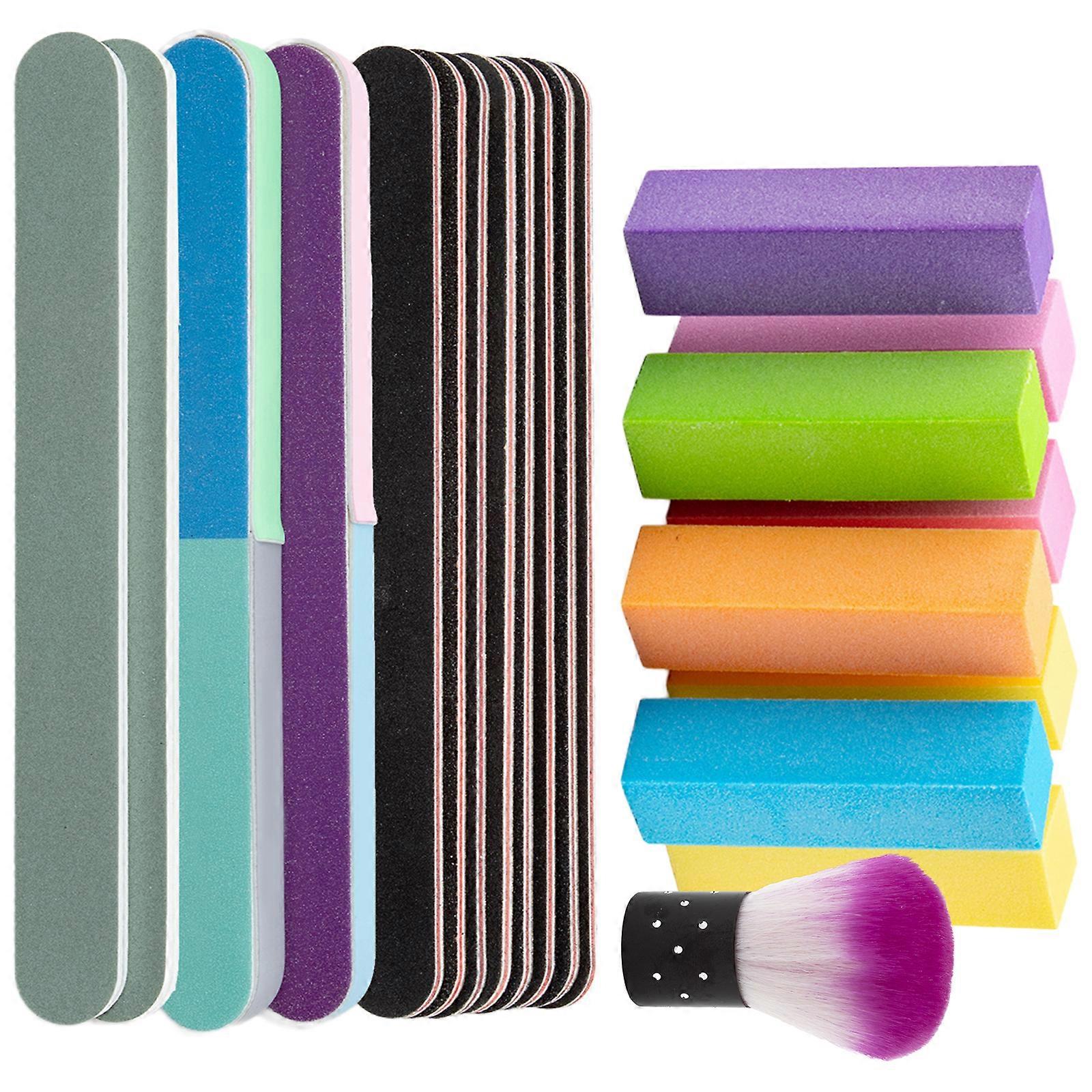 20/21Pcs Nail File and Buffer Professional Manicure Tools Rectangular Art Care Buffer Block Double Sided Nail Files Multicolor