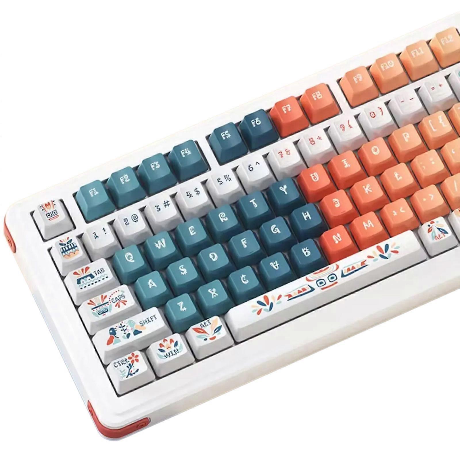 Textured PBT Keycaps Featuring Tribal Totem Theme Original Height Configuration Multiple Layout Compatibility Multicolor